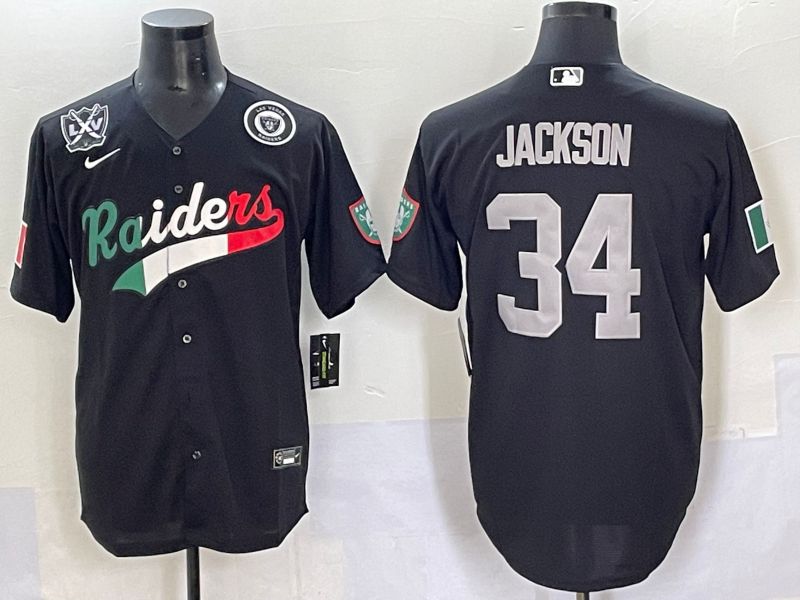 Men 2025 Oakland Raiders #34 Jackson Black Joint Name Nike Limited NFL Jersey style 68->los angeles dodgers->MLB Jersey